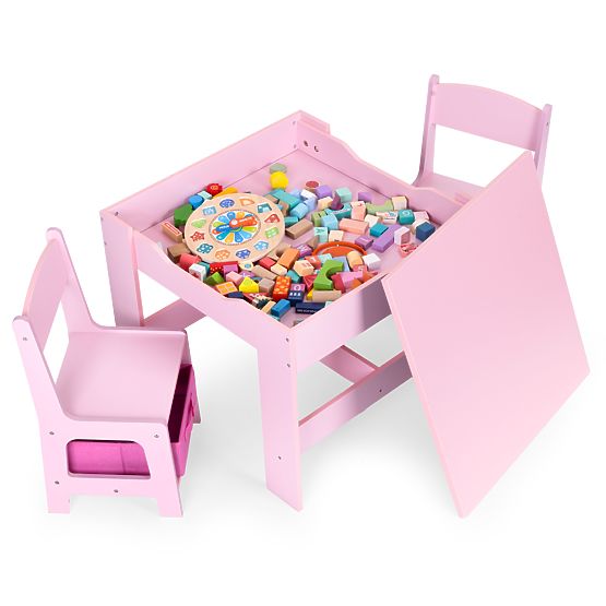 Set di mobili per bambini tavolo + 2 sedie lavagna rosa ECOTOYS