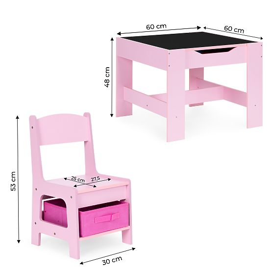 Set di mobili per bambini tavolo + 2 sedie lavagna rosa ECOTOYS