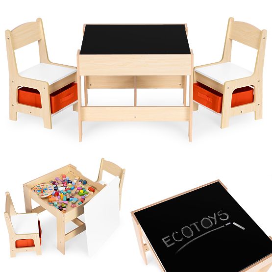 Set di mobili per bambini tavolo + 2 sedie con lavagna ECOTOYS