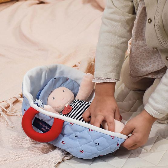 Doudou Jolijou Bambola in borsa da trasporto blu 20 cm