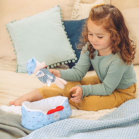 Doudou Jolijou Bambola in borsa da trasporto blu 20 cm