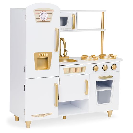 Grande cucina in legno per bambini bianco-oro ECOTOYS