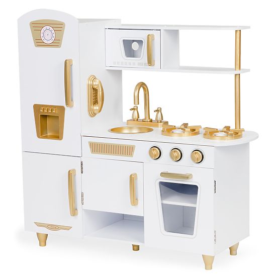 Grande cucina in legno per bambini bianco-oro ECOTOYS