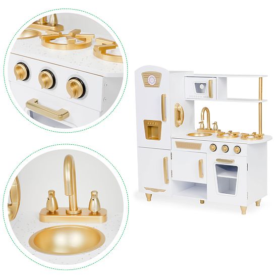 Grande cucina in legno per bambini bianco-oro ECOTOYS