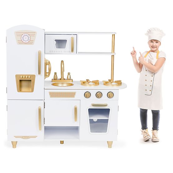 Grande cucina in legno per bambini bianco-oro ECOTOYS