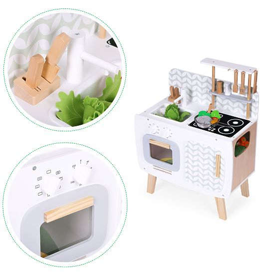 Cucina in legno per bambini retrò forno fornelli lavello accessori da cucina ECOTOYS
