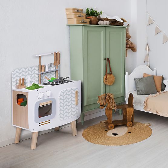 Cucina in legno per bambini retrò forno fornelli lavello accessori da cucina ECOTOYS