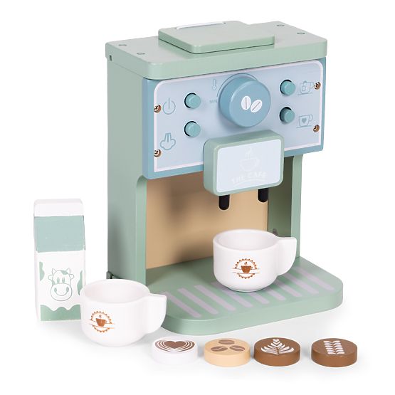 Macchina da caffè in legno per bambini set barista 8 pezzi ECOTOYS