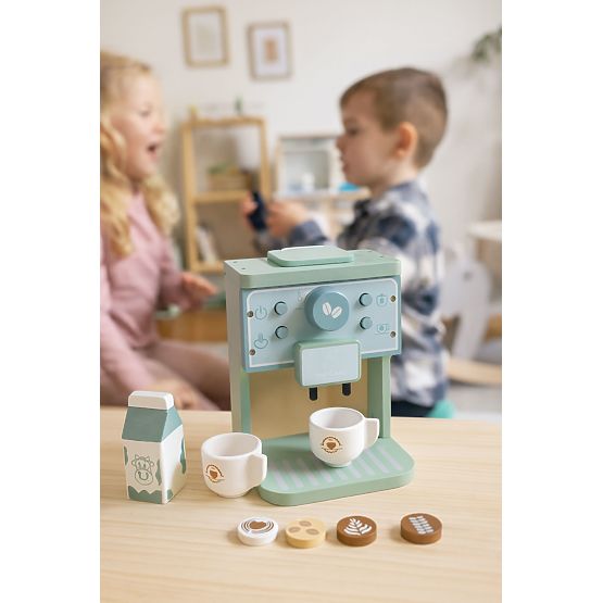 Macchina da caffè in legno per bambini set barista 8 pezzi ECOTOYS