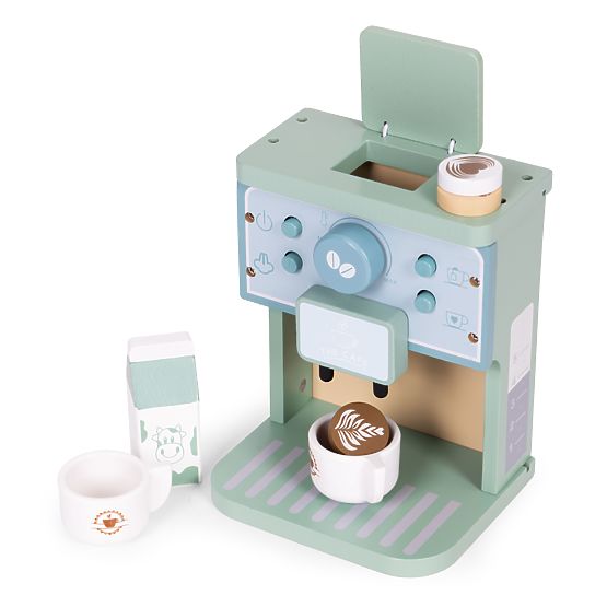 Macchina da caffè in legno per bambini set barista 8 pezzi ECOTOYS