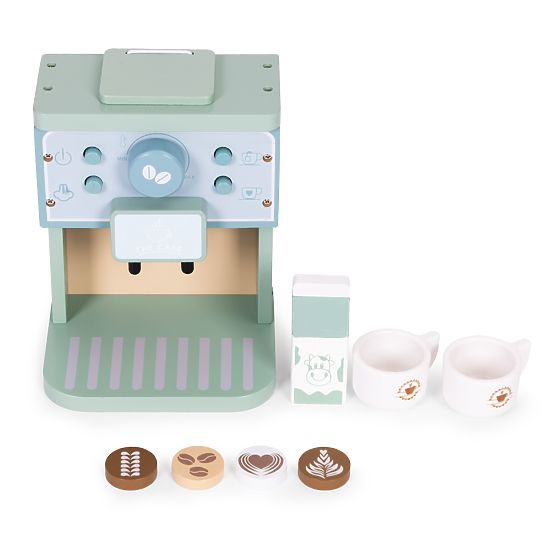 Macchina da caffè in legno per bambini set barista 8 pezzi ECOTOYS