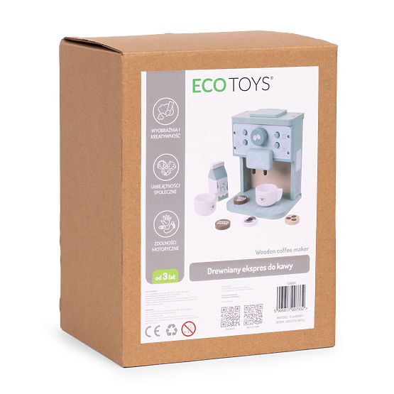 Macchina da caffè in legno per bambini set barista 8 pezzi ECOTOYS