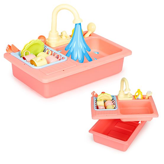 Lavello con rubinetto riempito d'acqua 12 accessori giocattolo per bambini