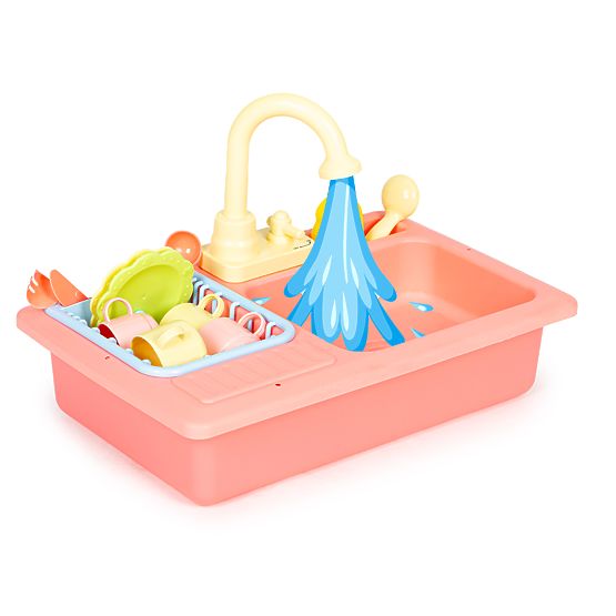 Lavello con rubinetto riempito d'acqua 12 accessori giocattolo per bambini