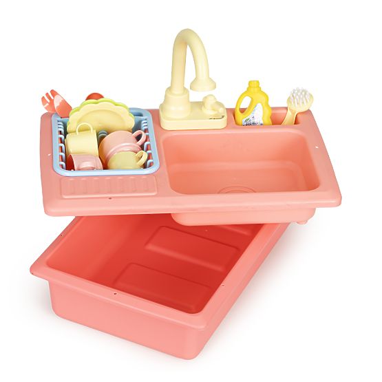 Lavello con rubinetto riempito d'acqua 12 accessori giocattolo per bambini
