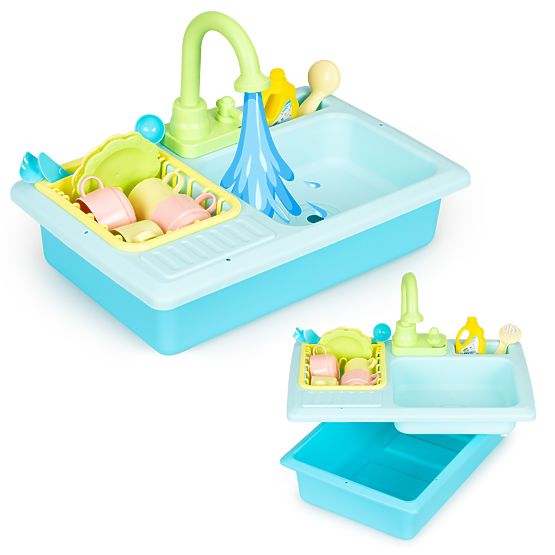 Lavello con rubinetto riempito d'acqua 12 accessori giocattolo per bambini