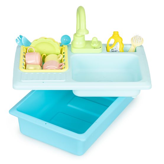 Lavello con rubinetto riempito d'acqua 12 accessori giocattolo per bambini