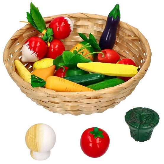Frutta e verdura in legno in cestino 21 pz