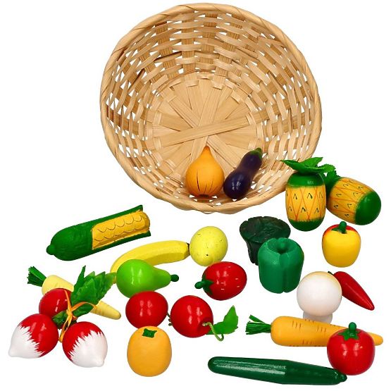 Frutta e verdura in legno in cestino 21 pz