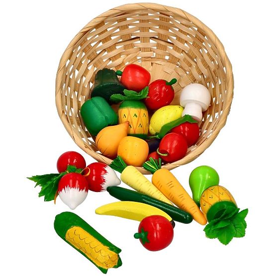 Frutta e verdura in legno in cestino 21 pz
