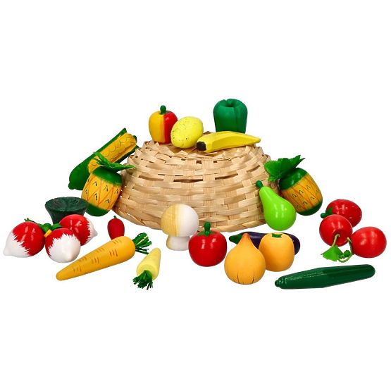 Frutta e verdura in legno in cestino 21 pz
