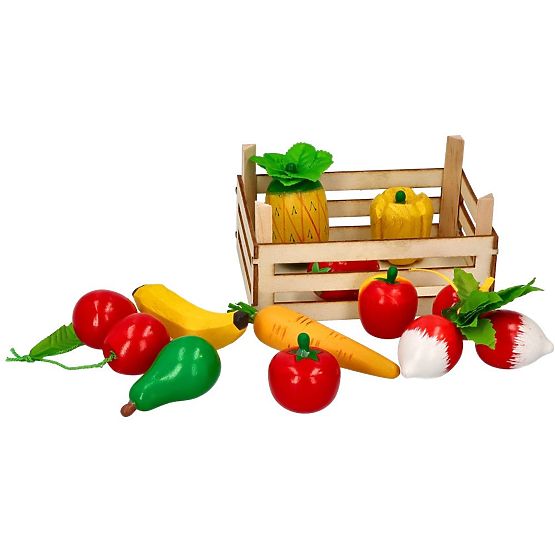 Frutta e verdura in legno nella cassetta