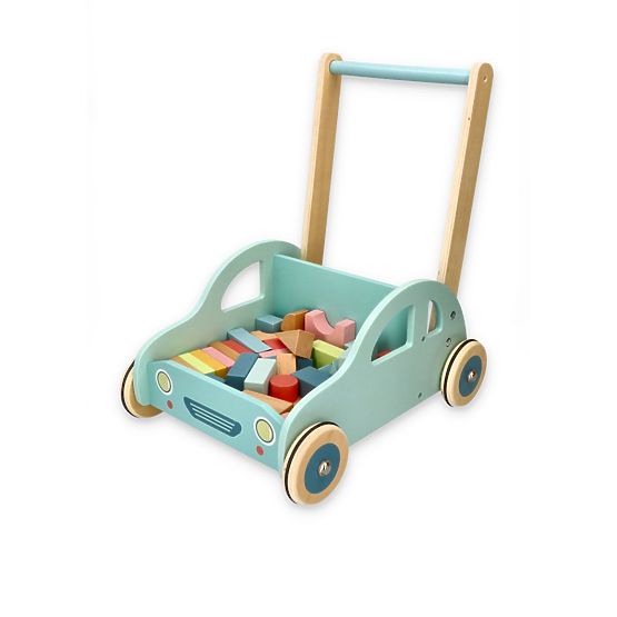 Girello in legno con blocchi a forma di auto