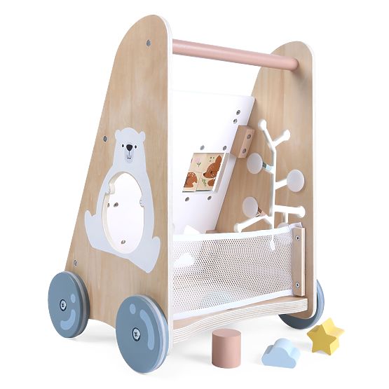 Girello in legno per bambini con elementi mobili ECOTOYS