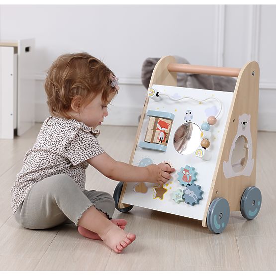 Girello in legno per bambini con elementi mobili ECOTOYS