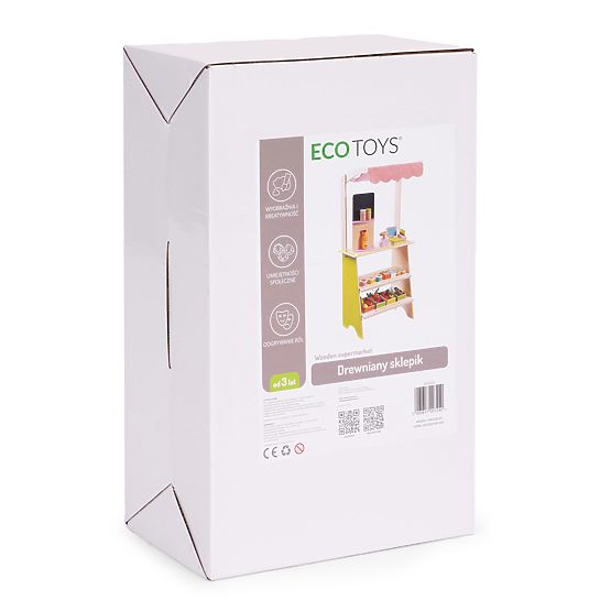 Grande bancarella in legno per bambini negozio con terminale e bilancia frutta verdura 20 elementi E