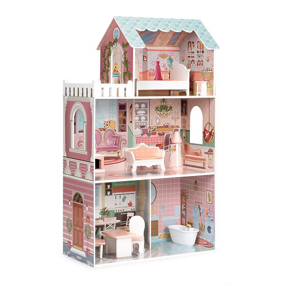 Grande casa delle bambole con set di mobili ECOTOYS