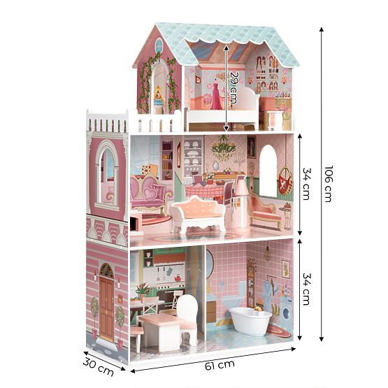Grande casa delle bambole con set di mobili ECOTOYS