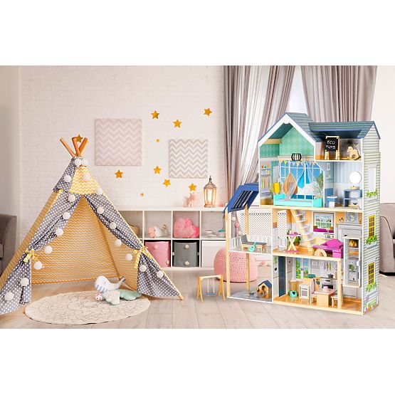 Grande casa delle bambole in legno 138 cm Residenza Maya 28 pezzi ECOTOYS