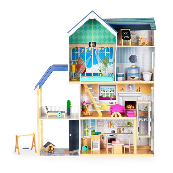 Grande casa delle bambole in legno 138 cm Residenza Maya 28 pezzi ECOTOYS