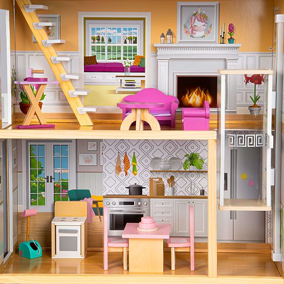 Grande casa delle bambole in legno 138 cm Residenza Maya 28 pezzi ECOTOYS