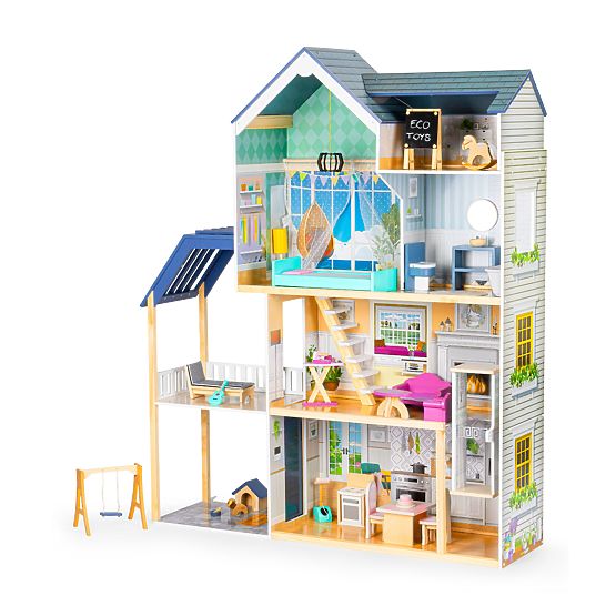 Grande casa delle bambole in legno 138 cm Residenza Maya 28 pezzi ECOTOYS