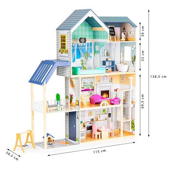 Grande casa delle bambole in legno 138 cm Residenza Maya 28 pezzi ECOTOYS