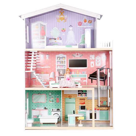 Grande casa delle bambole in legno con ascensore e mobili ECOTOYS