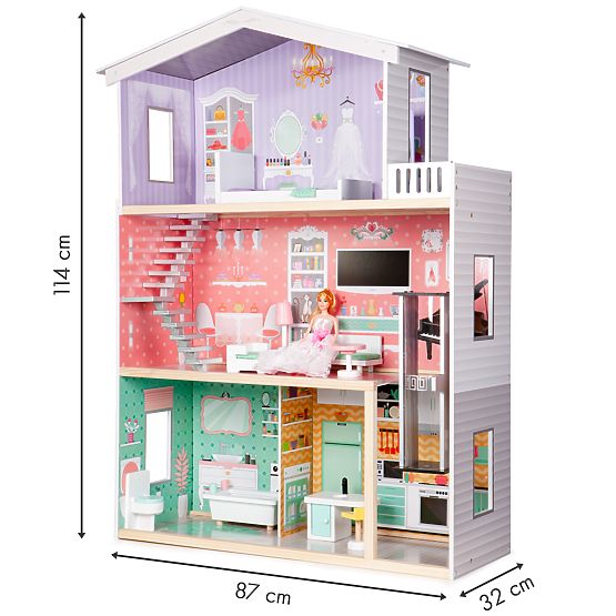 Grande casa delle bambole in legno con ascensore e mobili ECOTOYS