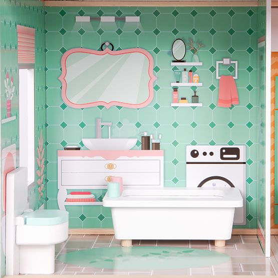 Grande casa delle bambole in legno con ascensore e mobili ECOTOYS