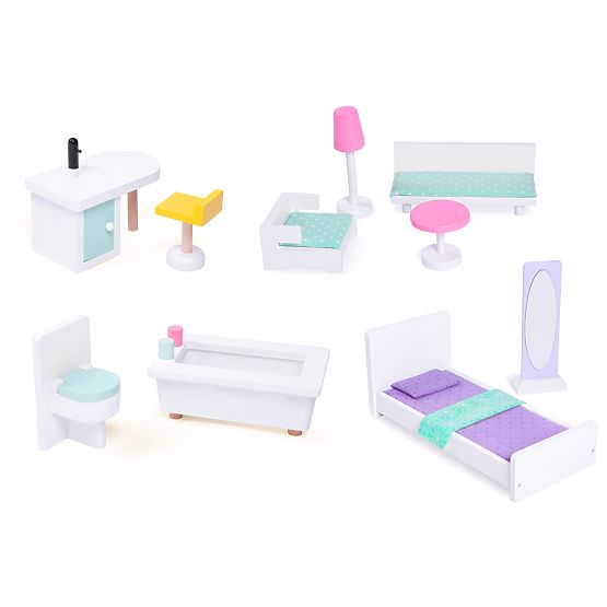 Grande casa delle bambole in legno con ascensore e mobili ECOTOYS