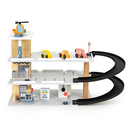 Grande garage in legno con ascensore + macchinine, elicottero, autolavaggio ECOTOYS