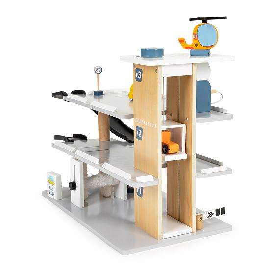 Grande garage in legno con ascensore + macchinine, elicottero, autolavaggio ECOTOYS