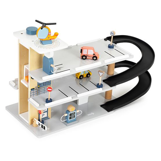 Grande garage in legno con ascensore + macchinine, elicottero, autolavaggio ECOTOYS