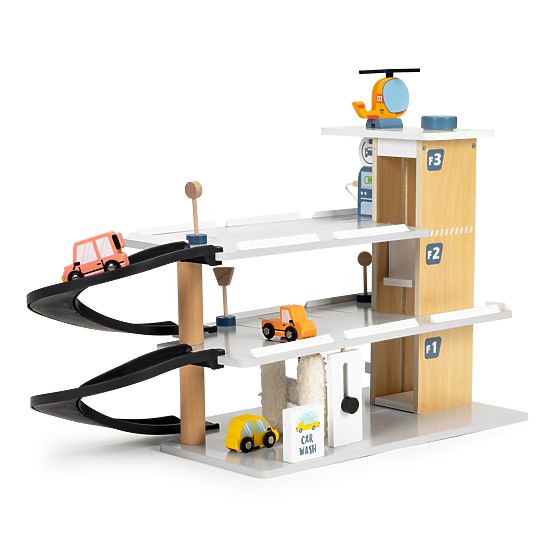 Grande garage in legno con ascensore + macchinine, elicottero, autolavaggio ECOTOYS