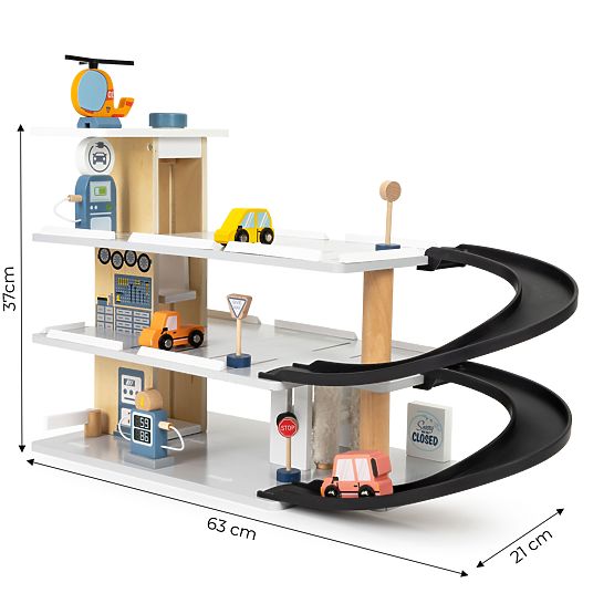 Grande garage in legno con ascensore + macchinine, elicottero, autolavaggio ECOTOYS