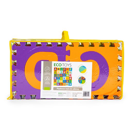 Grande tappetino in schiuma EVA per bambini lettere e numeri 178x178 cm 36 pezzi ECOTOYS