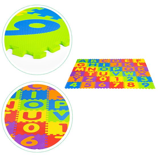 Grande tappetino in schiuma EVA per bambini lettere e numeri 178x178 cm 36 pezzi ECOTOYS
