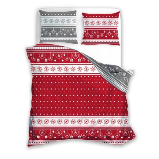 Biancheria da letto natalizia rosso-grigio 140x200 cm + 70x90 cm