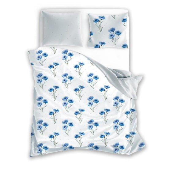 Biancheria da letto in cotone blu fiordaliso 140x200 cm + 70x90 cm